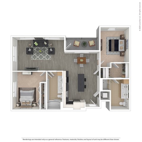Floor plan for 2 beds, 2 baths, 1131 sqft